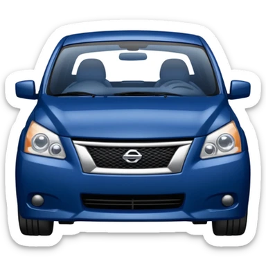 a dark blue Nissan Sentra with a sad face sticker