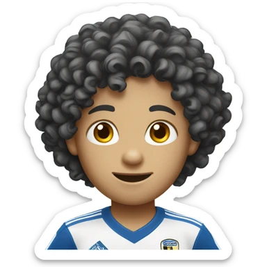 white kid black curly hairplaying soccer  sticker