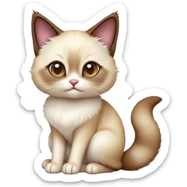 cinematic-[snowshoe cat]-realistic-full-body-sitting-emoji,-tail-curled-playfully-around-its-paws,-head-tilted-dramatically,-fluffy-[siamese]-fur,-simplified-yet-realistic-focused-features,-highly-detailed,-glowing-with-an-almost-sarcastic-glow sticker