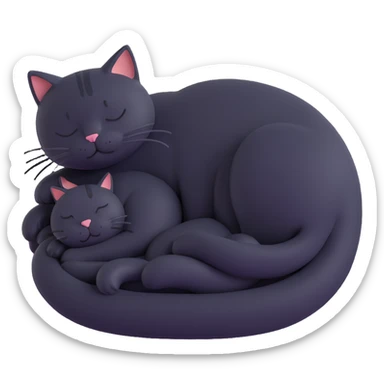 huge cat sleeping curled with a tiny human resting in the middle, both relaxed and safe sticker