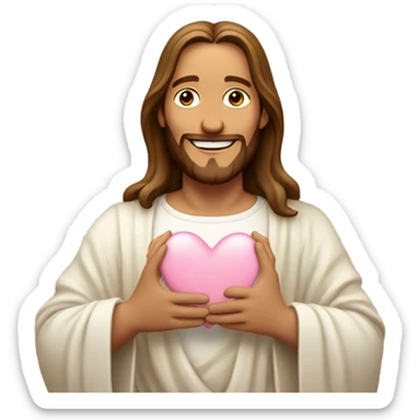 Smiling Jesus making light pink heart with hands sticker