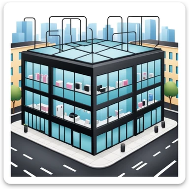 three separate beauty salon buildings spaced apart connected by lines like a network sticker