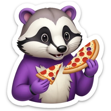 badger eating pizza purple and white sticker