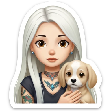 girl with long white  straight hair and tattoos and dog sticker