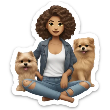 Zendaya usando ropa lila y un perrito Pomerania sticker