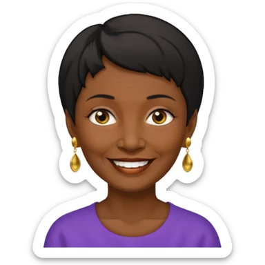 old woman with black short hair and gold earring and black skin sticker