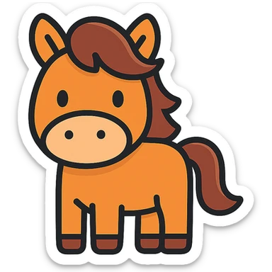 cute cartoon horse icon, rounded shapes, friendly expression, flowing mane, modern icon style sticker