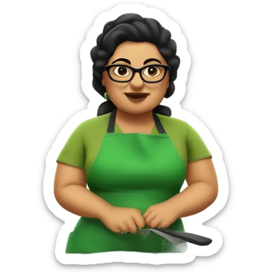 mexican chubby lady green apron  with glasses cooking tacos sticker
