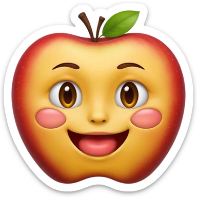 biting lip, round yellow face, realistic apple emoji style, no body, no hands, just the face sticker