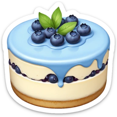 Cheesecake with blue cream on top and blueberries sticker