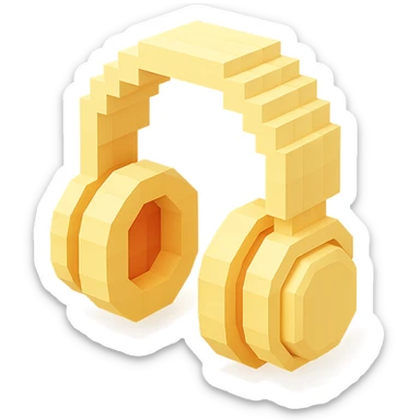 full-size Sony headphones, pale cream color, isometric view sticker