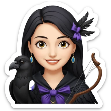 Alysanne Blackwood from Game of Thrones. She is known as black aly and is the Wife of Cregan Stark. I have her looking like Hande Erçel. Show her with a raven and a bow. Have her smirking, smiling, laughing sticker