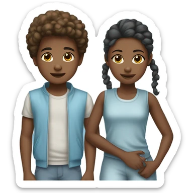 young african american boy and girl wear sky blue clothes sticker