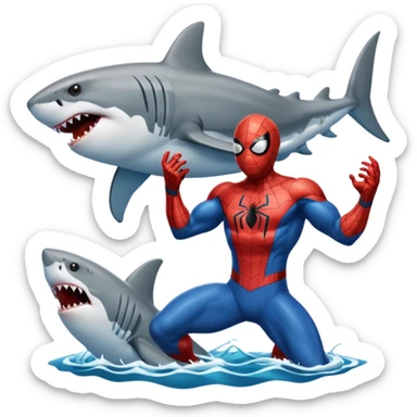Spider-Man catching a great white shark sticker