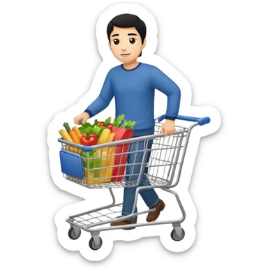 man-with-a-shopping-cart-full-body black hair sticker
