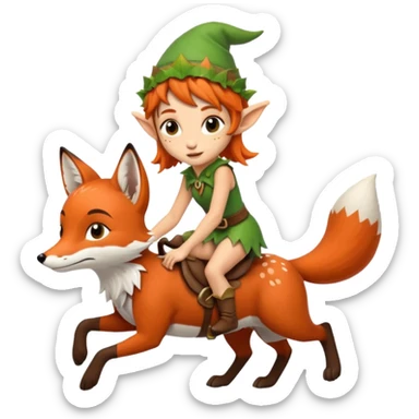 tiny forest elf with freckles riding fox sticker