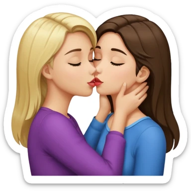 blond girl kissing brunette girls neck sticker