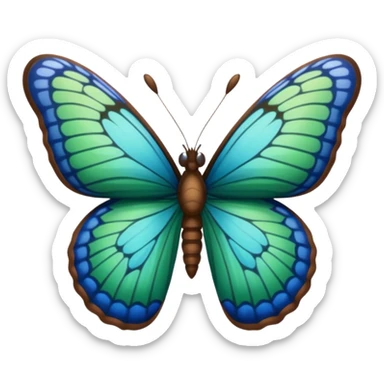 A butterfly with blue edges, green wings, and a brown body  sticker