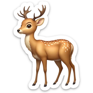 cinematic-[deer]-realistic-full-body-standing on all fours-emoji,-tail-tucked-close,-head-tilted-dramatically,-sleek-[fawn]-fur,-simplified-yet-realistic-focused-features,-highly-detailed,-glowing-with-an-almost-sarcastic-glow sticker