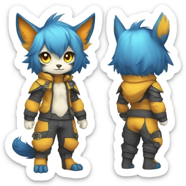 Anthro-Edgy-Cool-Blue-Yellow-Beige-Orange-Contrast-Colors-Fantasy-Fur-Sona-Chibi-Shiny-Fakémon-Hybrid full body sticker