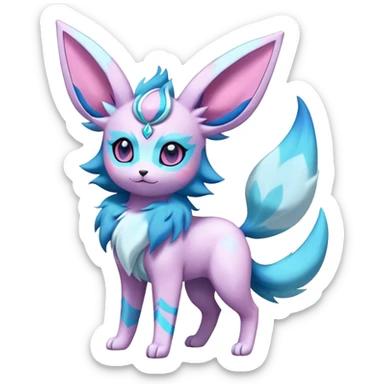 Futuristic Fluffy Celestial Magical Glaceon-Espeon-Sylveon-Umbreon-hybrid, full body sticker