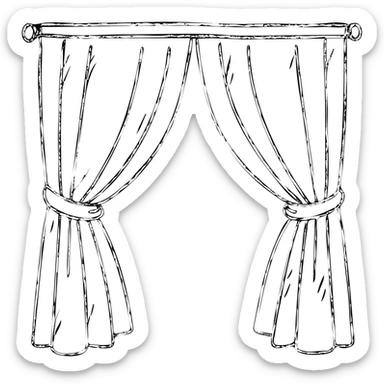 hand-drawn outlined icon of a symmetrical curtain, fully closed, both sides matching sticker