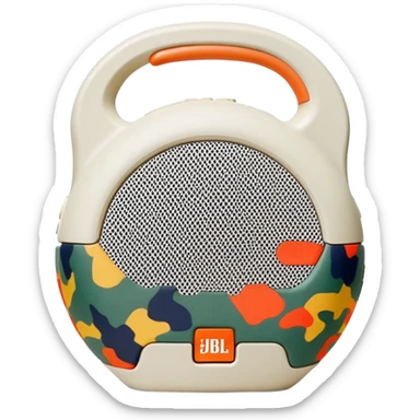 Highly minimalist JBL Clip 4 portable speaker, abstract shape with simplified camo spots, iOS emoji style sticker