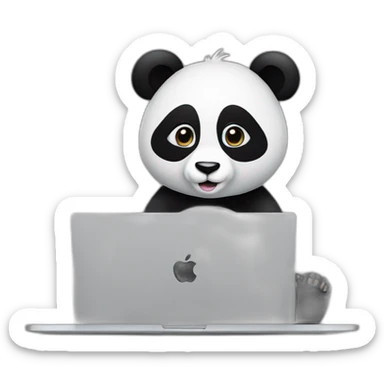 panda girl is working on apple laptop sticker