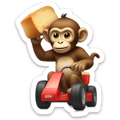 monkey driving a go cart with bread on its head sticker
