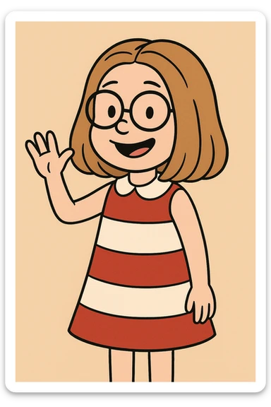 Little girl Gloria Steinem red white dress a hand hello  sticker