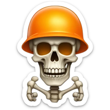 Skeleton skull with orange safety helmet sticker