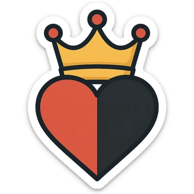 flat toon style heart 75% red and 25% black with a queen's crown on top sticker