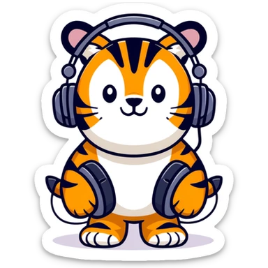 "A tiger wearing large headphones." sticker