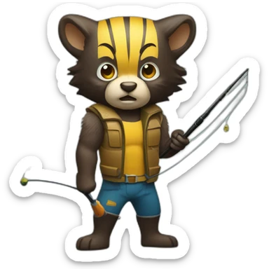 Wolverine with a fishing rod sticker