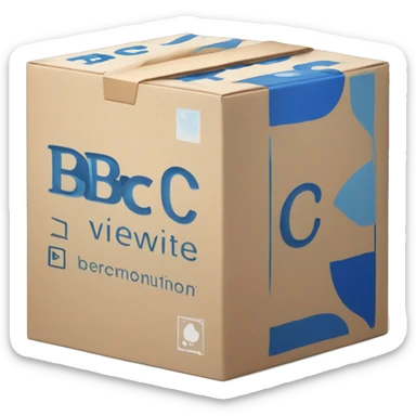 Plain white box with blue pictures of wine on the side and bold 'BC' logo in the middle of one side of the box sticker