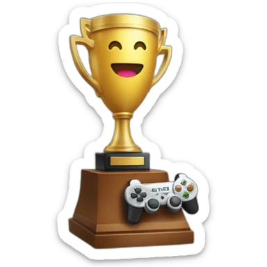 A trophy with a video game controller inside sticker