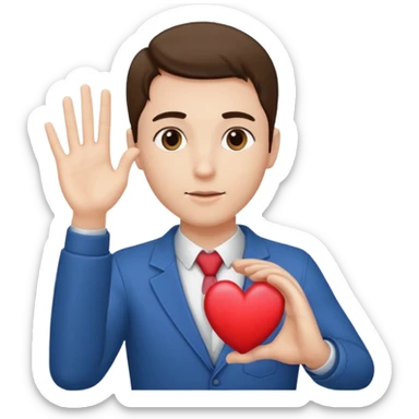 A man raising his hand, with a heart the size of his chest in front of him. The heart is the same color as the woman’s skin, and her head is positioned to hide the tip of the heart. sticker