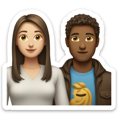 Girl with long straight brown hair next to guy guy with short curly brown hair sticker