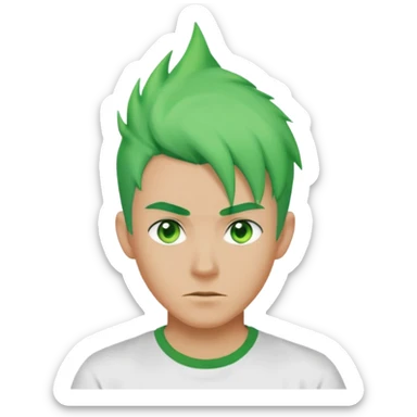 Make an emoji of a 🙎🏼‍♂️with green hair spiking up with a green aura around him sticker