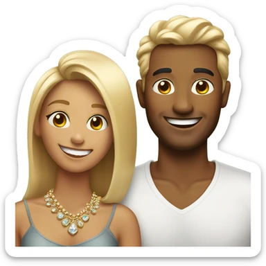 smiling couple with jewelry sticker