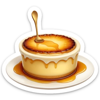 Cinematic Realistic Cr√®me Br√ªl√©e Dessert Emoji, depicted as a rich custard with a perfectly caramelized sugar top rendered with exquisite textures and warm, inviting lighting. sticker