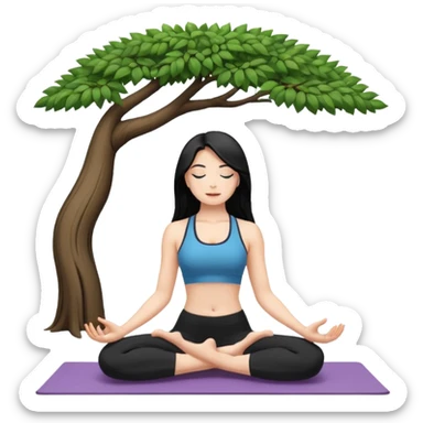 white girl with black long hair doing yoga tree postion sticker