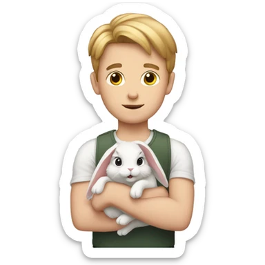 White boy with bunny in arms sticker
