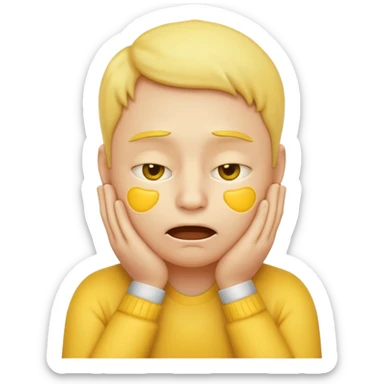 yellow face emoji with both hands on its neck, cheeks puffed, struggling to breathe sticker