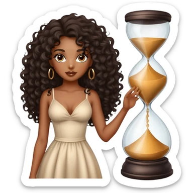 Black girl+with walking hour glass body+smoky eye +beautiful long curly hair sticker