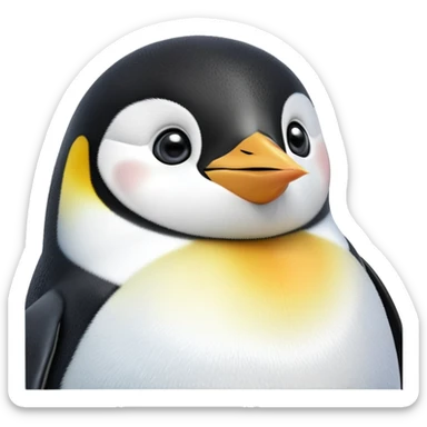cinematic-cute-emperor-penguin-portrait-emoji,-head-tilted-playfully-and-inquisitively,-with-glossy,-pristine-plumage-accented-by-a-bright-beak-and-round,-sparkling-eyes-filled-with-curiosity,-simplified-yet-irresistibly-adorable-features zoomed into the face sticker