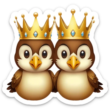 Two birds wearing a crown sticker