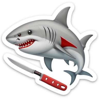 Tiburón con tenis rojos y macheta sticker