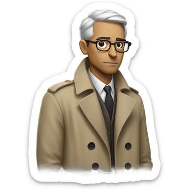 Man in glasses wearing a trench coat hunched over  sticker