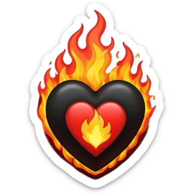 Black and red heart on fire sticker
